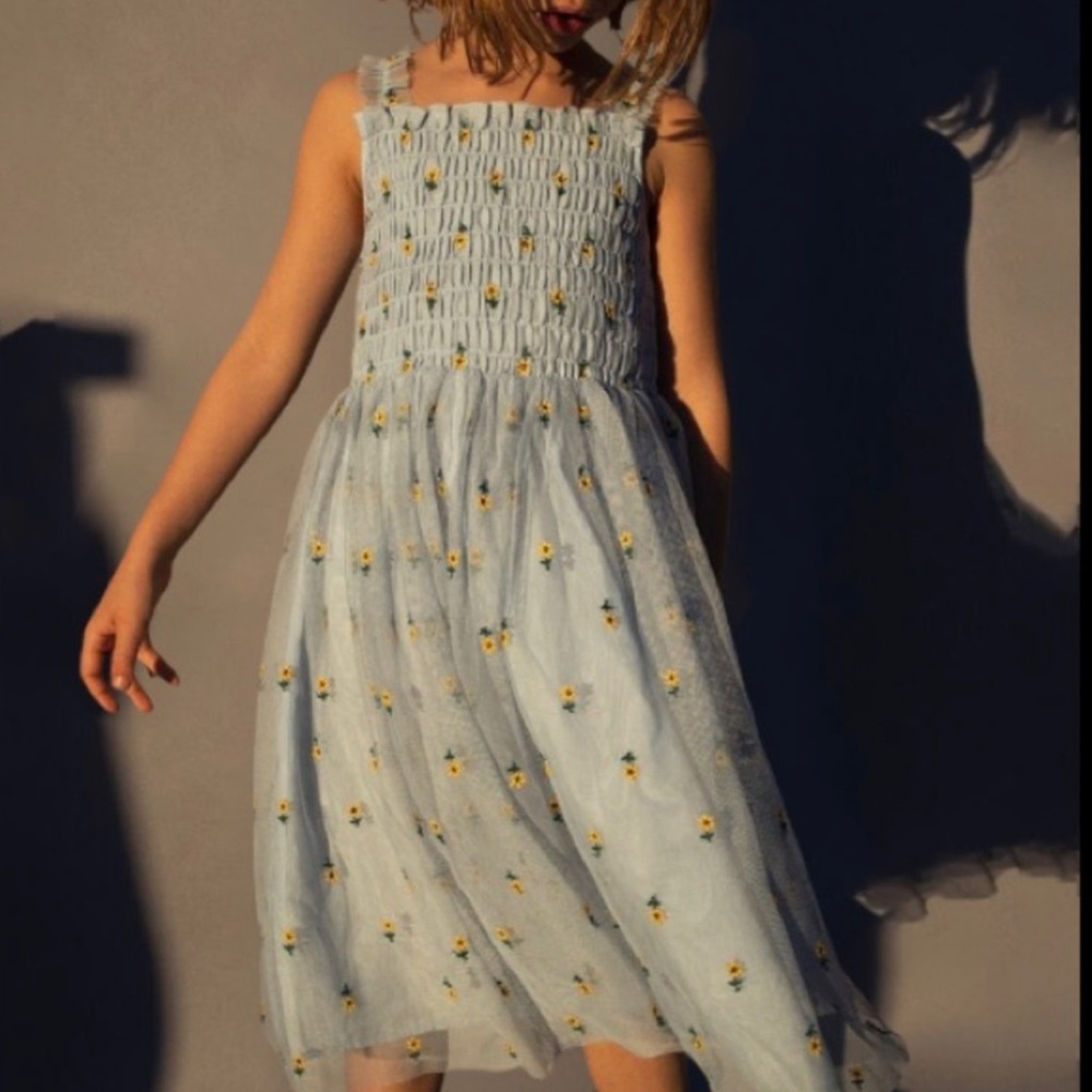 Zara Kids Embroidered Floral Midi Dress